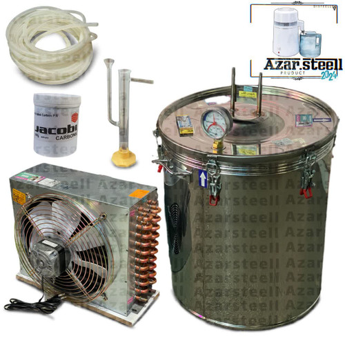 دستگاه گلابگیر عرقگیر تقطیر برقی فن دار ( مخزن استیل و کندانسور مس توربو ) پک حرفه ای